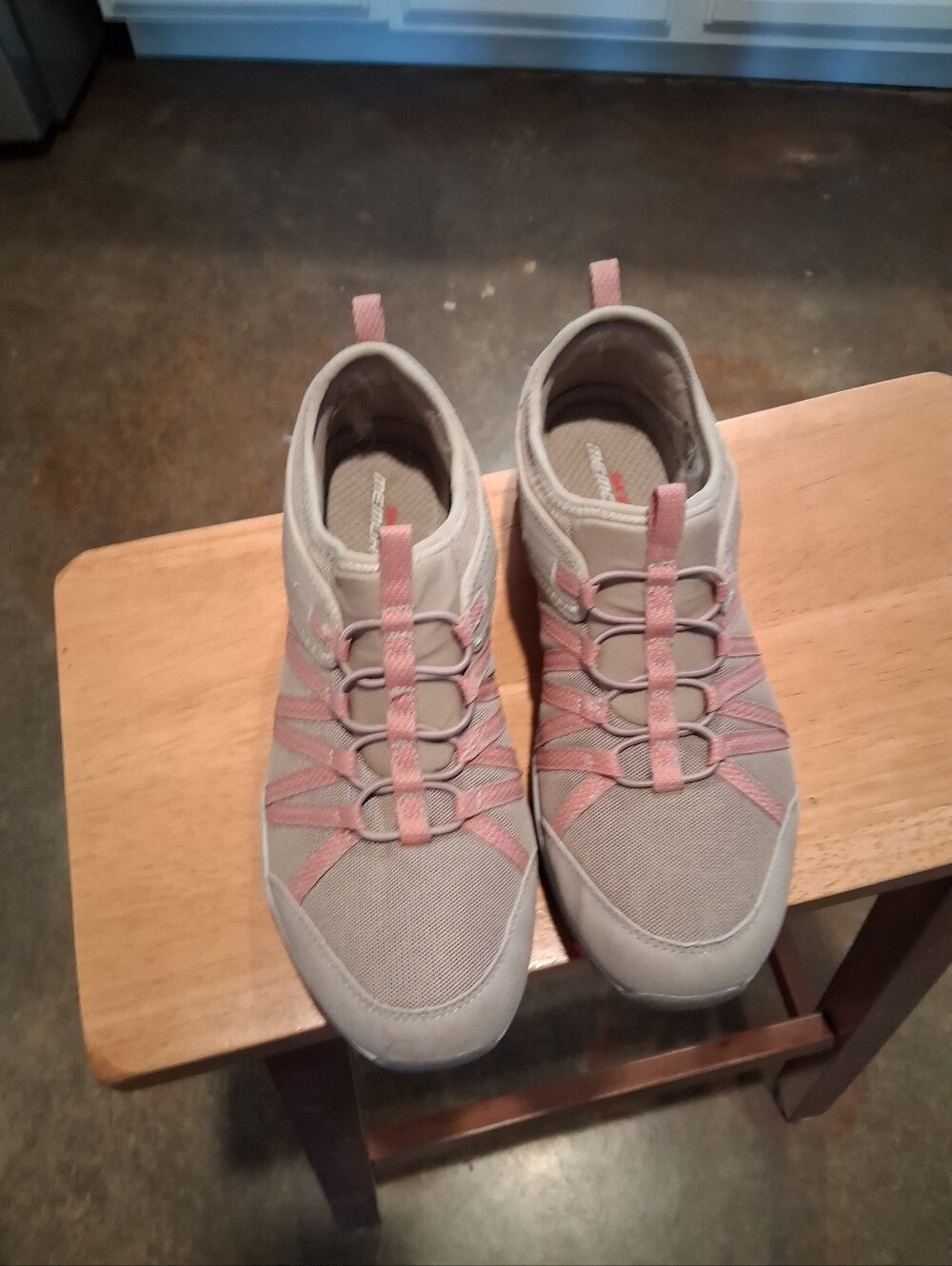 Skechers Women’s Casual Slip-On Sneakers in Light Gray and Pink